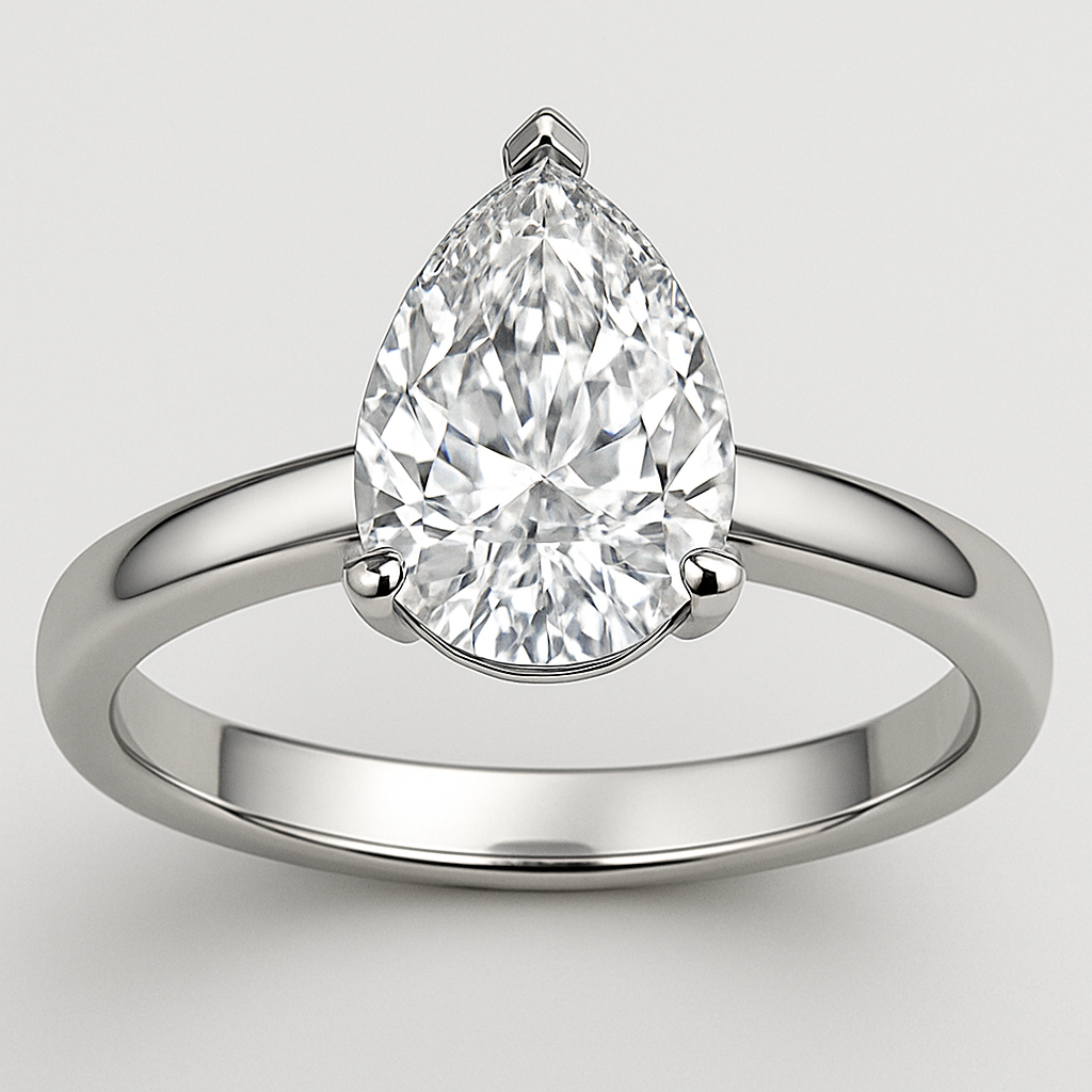 Pear shaped, white diamond , band width 3 mm 