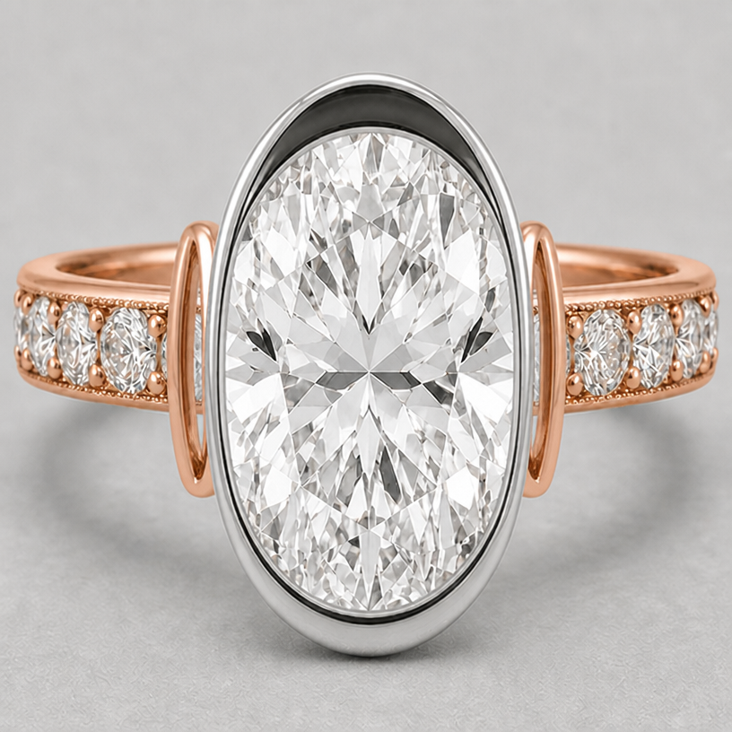 open wall on the west and east sides of stone
edit the attached jewelry design with these instructions: open wall on the west and east sides of stone. keep it photorealistic, just the design no text