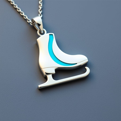 Silver Pendant shape one ice skate with turquoise stripe inside the low thin part blade