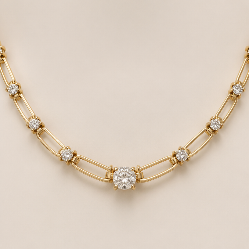 A women's necklace made of gold with diamond stones suitable for engagement. coolie