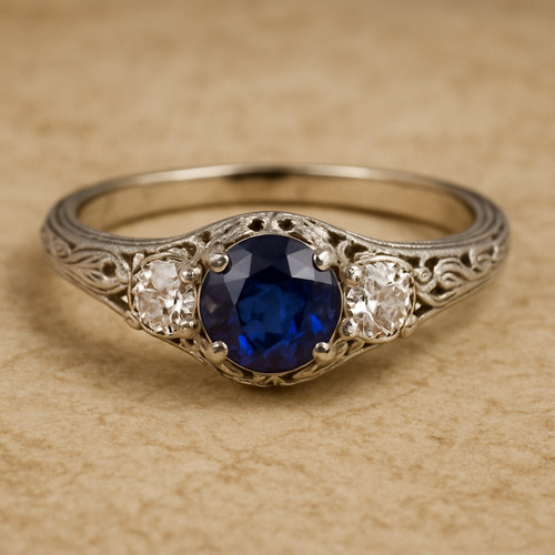 Elegant engagement ring with sapphire and diamonds