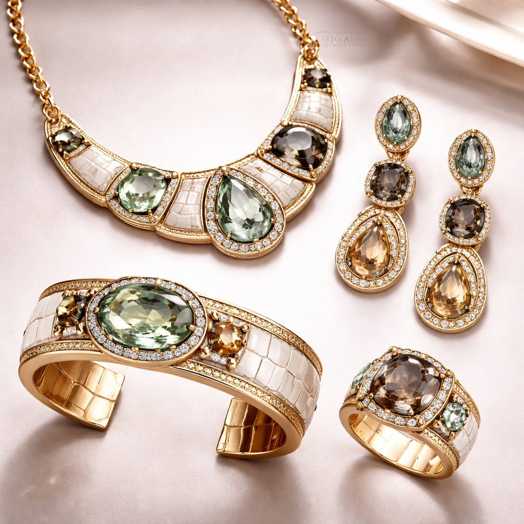 Create elegant jewelry collection to Brahmin incorporating crocodile print with gemstones