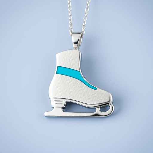 Silver Pendant shape one ice skate with turquoise stripe inside the low thin part blade