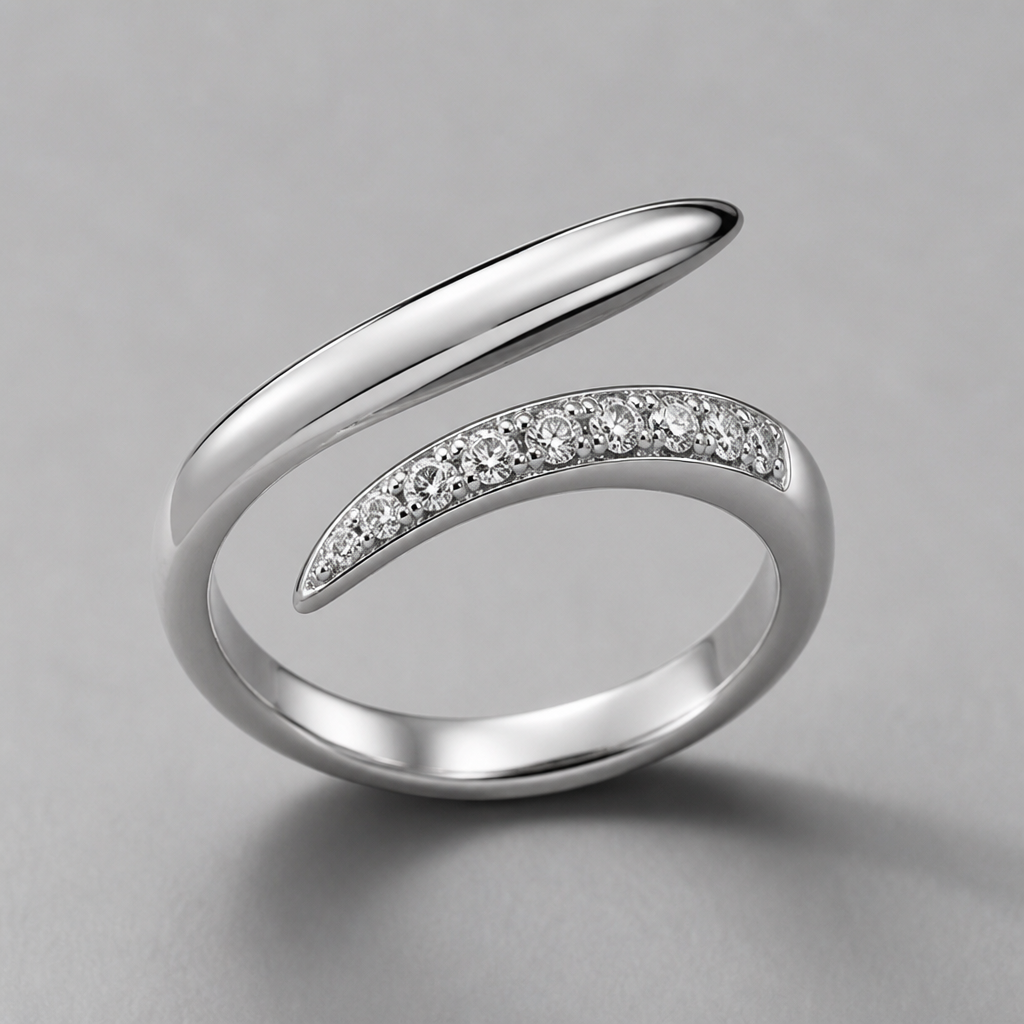 A women's ring made of silver
photorealistic jewelry design, A women's ring made of silver, modern style, just the design no text