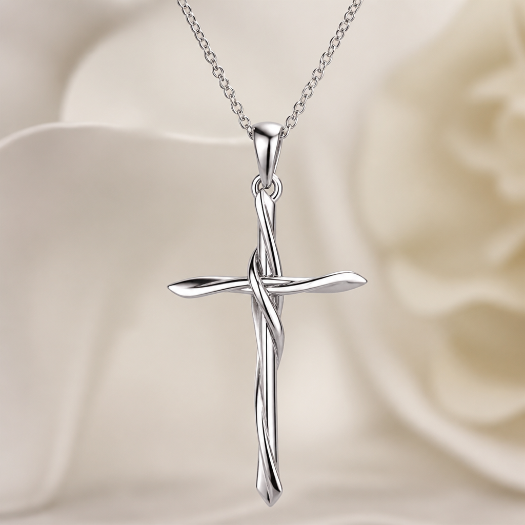 A modern women's pendant made of silver suitable for daily wear. An extraordinary excellent beautiful delicate and elegant, super modern Cross.
photorealistic jewelry design, A modern women's pendant made of silver suitable for daily wear. An extraordinary excellent beautiful delicate and elegant, super modern Cross., modern style, just the design no text