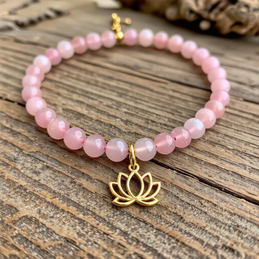 Чокер из натурального мелкого необработанного розового кварца неровной формы бусины с золотой маленькой подвеской в форме лотоса