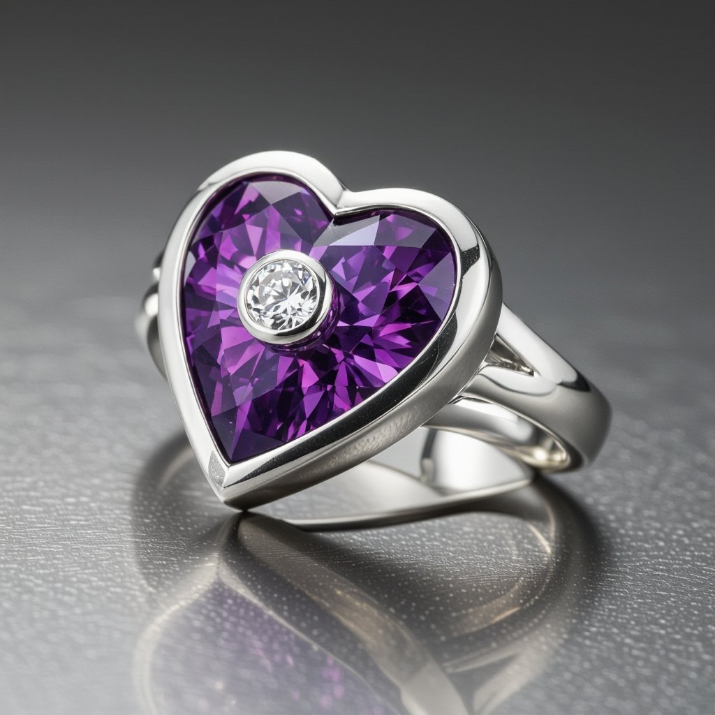 Purple Heart ring with white dot in the middle 