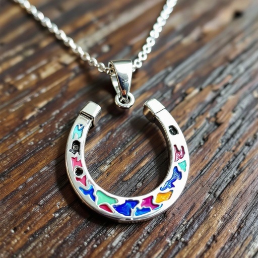 Create a design of iron horseshoe of modern enamel colored