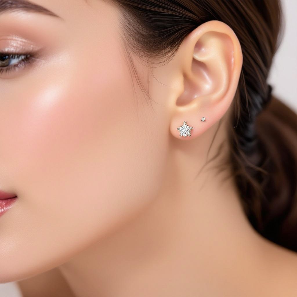 Пуссеты винтовой замок маленький лотос плоский с маленьким фианитом по центру