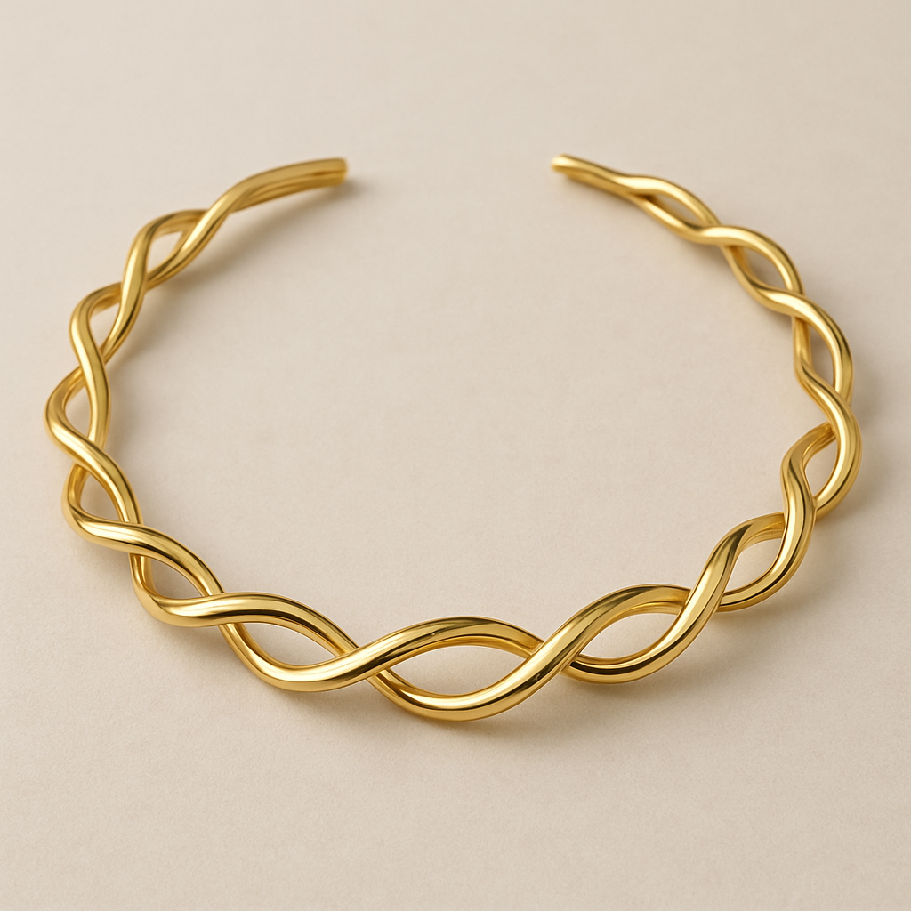 I need a twist choker in gold and I want it has an element to repeats in different positions and shows movement by its repetition 