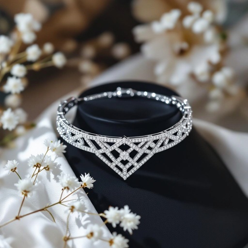 Geomatric choker of daimonds oaf architecture and edue bpoilmes and shapes vibes Geometric choker in white gold, set with brilliant diamonds.