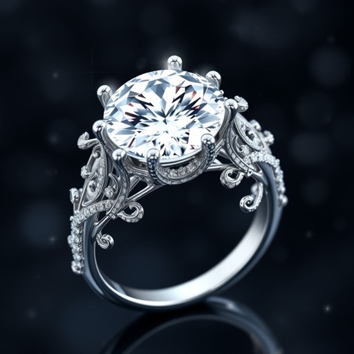 Solitary ring withdiamond andwhite gold and small diamonds on the band