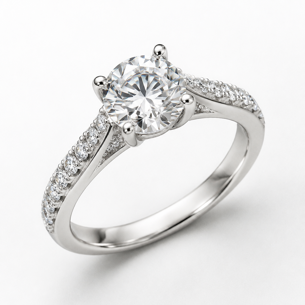 A classic women's ring made of white gold
photorealistic jewelry design, A classic women's ring made of white gold, classic style, just the design no text