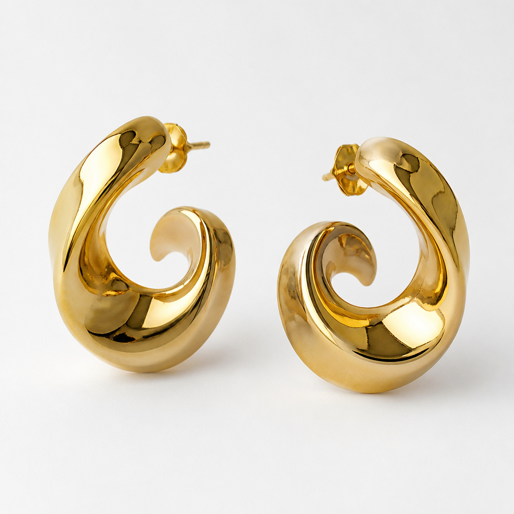 A women's earrings made of gold. массивные серьги в виде завернутого в спираль. Refinement: один завиток на каждой серьге
photorealistic jewelry design, A women's earrings made of gold. массивные серьги в виде завернутого в спираль. Refinement: один завиток на каждой серьге, just the design no text