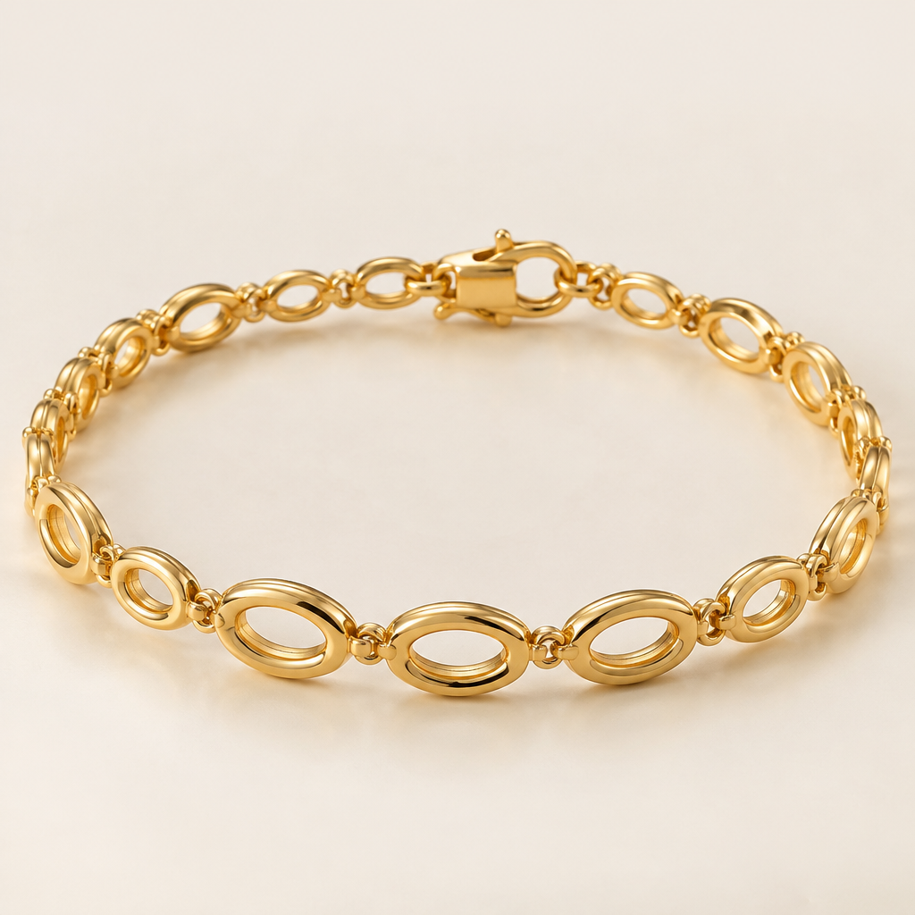 A classic women's bracelet made of gold suitable for engagement. many ovan shape inside the oven line ,light weight the hukk side last small oven bold
photorealistic jewelry design, A classic women's bracelet made of gold suitable for engagement. many ovan shape inside the oven line ,light weight the hukk side last small oven bold, classic style, just the design no text