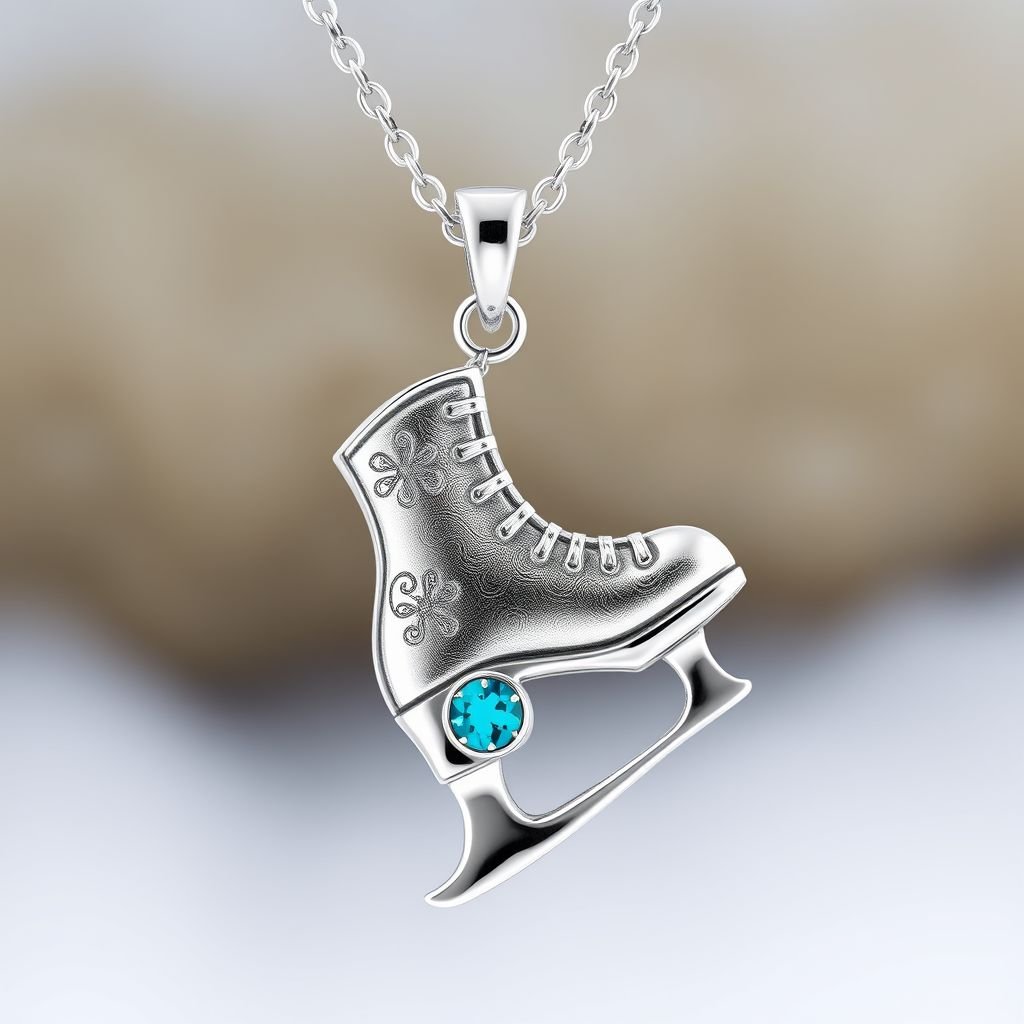Pendant silver with stylized ice figure skating single skate . Remove boots and leave only lowest part of skates. Add turquoise