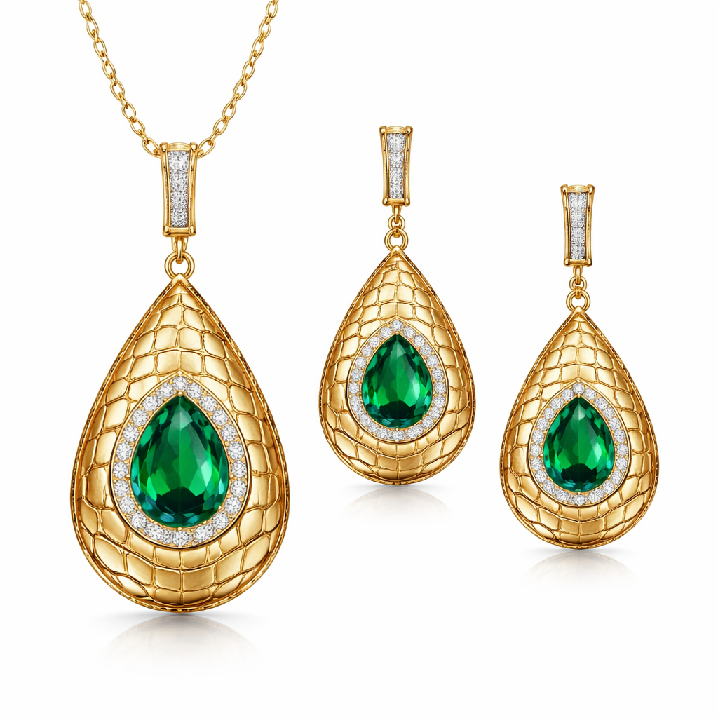 Very simple pendant and earrings for Brahmin with crocodile patterns with gemstones