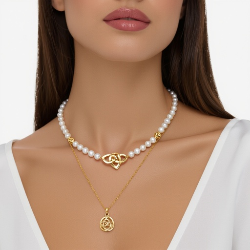 A 10 carrot gold chain  freshwater sea Pearl Necklace with Celtic knot designs 