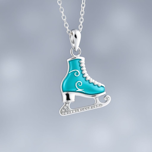 Pendant silver with stylized ice figure skating single skate  with turquoise blade (bottom)