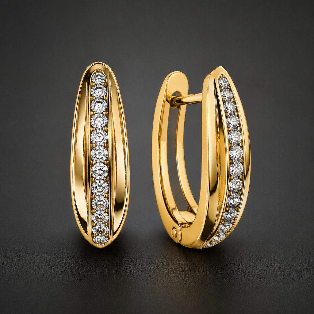 A modern women's earrings made of gold with diamond stones. I want to make this type of earrings with a modern touch and diamond inside
photorealistic jewelry design, A modern women's earrings made of gold with diamond stones. I want to make this type of earrings with a modern touch and diamond inside, modern style, just the design no text