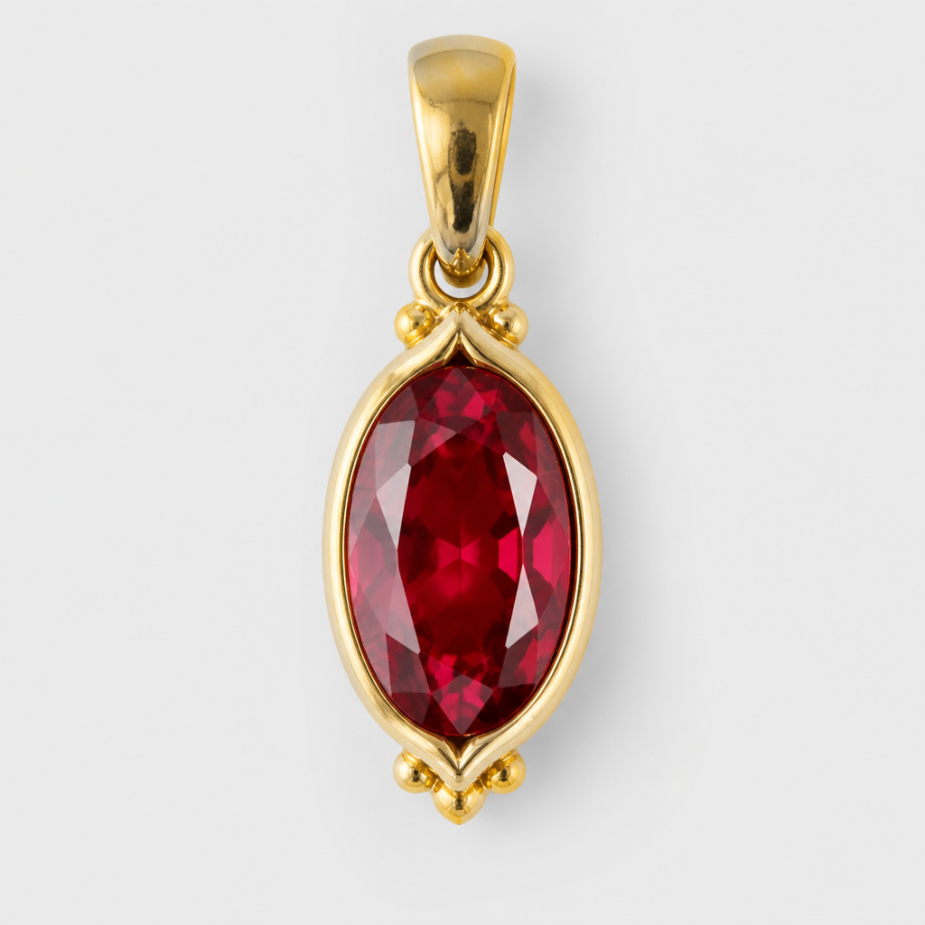 Ruby pendant north south setting 10 karat gold
photorealistic jewelry design, Ruby pendant north south setting 10 karat gold, bespoke style, just the design no text