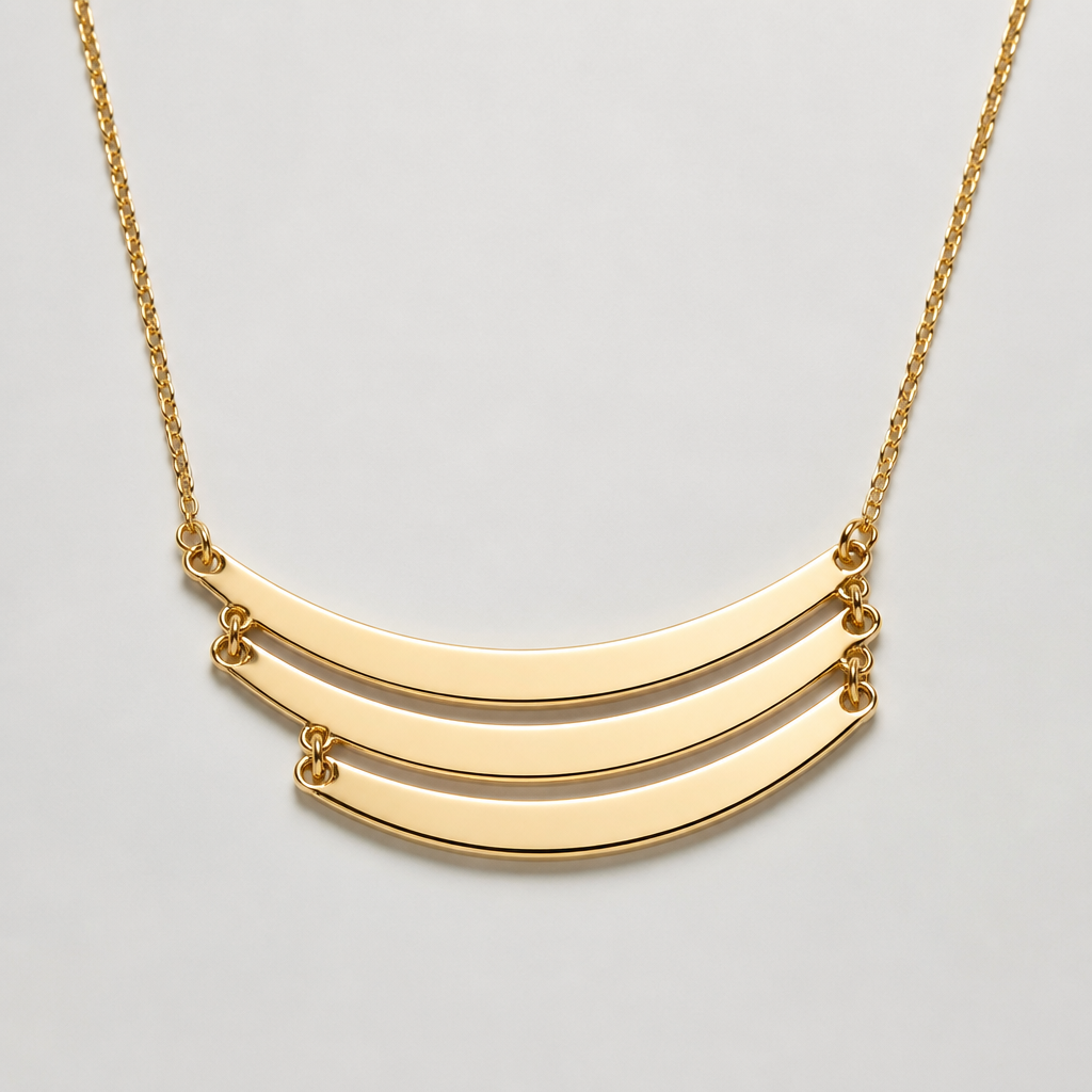 A modern women's necklace made of gold. on collier en or gravé les prénoms Romina Azzura Valentina
photorealistic jewelry design, A modern women's necklace made of gold. on collier en or gravé les prénoms Romina Azzura Valentina, modern style, just the design no text