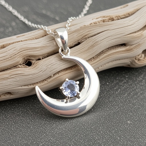 Луна полумесяцем и маленький в виде кристала лунный камень подвеска