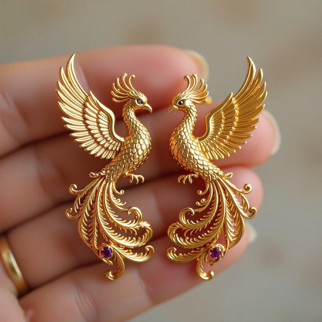 Миниатюрные аккуратные серьги с птицей феникс