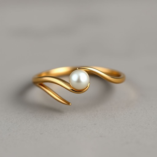 A golden ring with a pearl in the middle, the ring curving into an elegant wave type circle around the pearl. I want it to have a very elegant, simple and beautiful design. I don’t want the pearl too big.