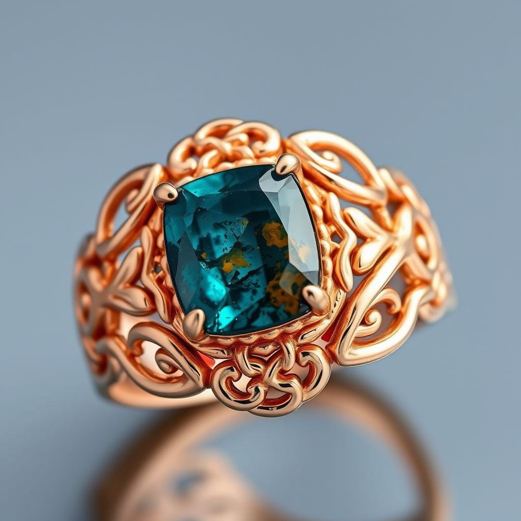 Rose gold ring with pearl cut pietersite