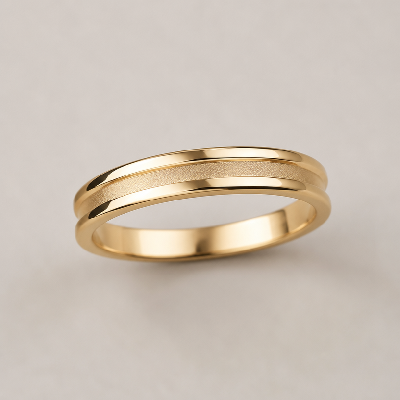 A minimalist women's ring made of gold
using the attached image as a visual reference, create A minimalist women's ring made of gold. photorealistic, just the design no text