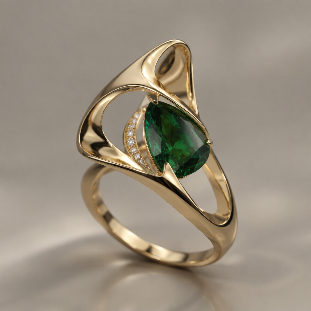 A women's ring. подвеска обстракция с изумрудом
photorealistic jewelry design, A women's ring. подвеска обстракция с изумрудом, modern style, just the design no text