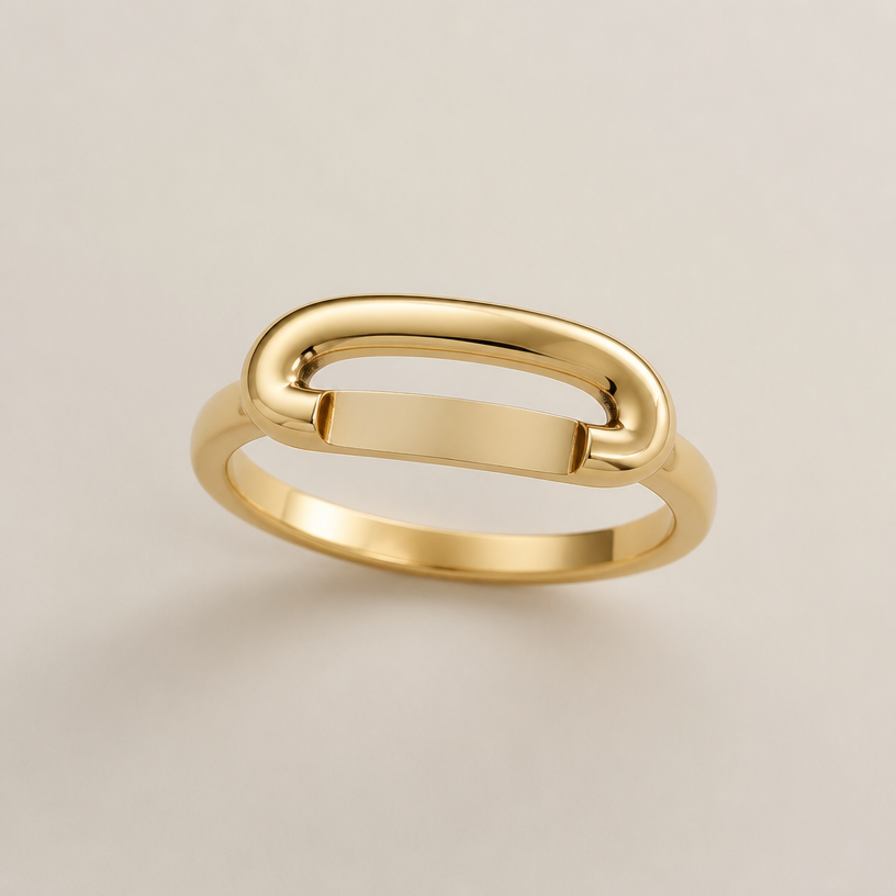A minimalist women's ring made of gold
using the attached image as a visual reference, create A minimalist women's ring made of gold. photorealistic, just the design no text
