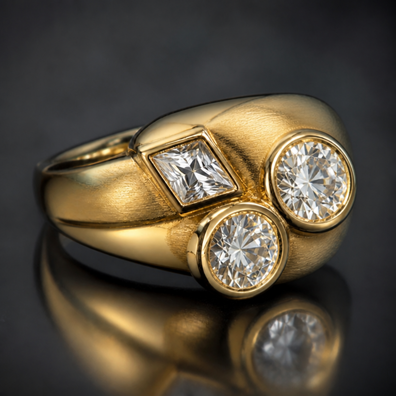 Move top round diamond down and right 8 mm
edit the attached jewelry design with these instructions: Move top round diamond down and right 8 mm. keep it photorealistic, just the design no text