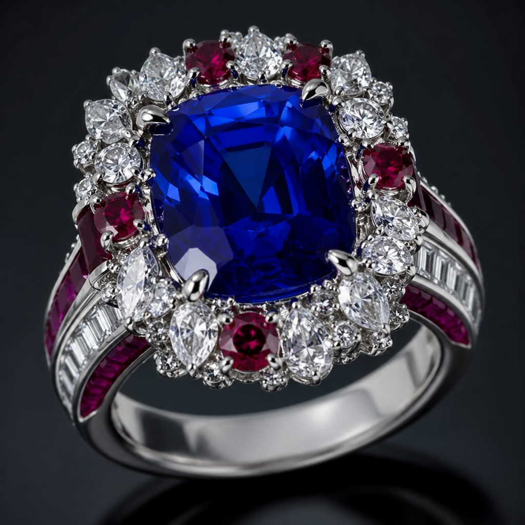 Make me ring using all precious stones that can sell for high price
photorealistic jewelry design, Make me ring using all precious stones that can sell for high price
, classic style, just the design no text