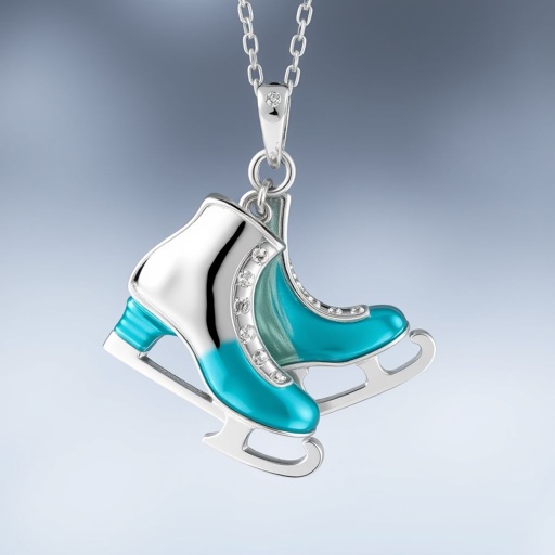 Silver pendant in the shape of stylized blades (ice skating) with one blade silver and one blade of turquoise
