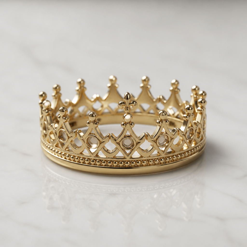 Crown ring with a spot for a diamond for every newborn child
photorealistic jewelry design, Crown ring with a spot for a diamond for every newborn child, just the design no text