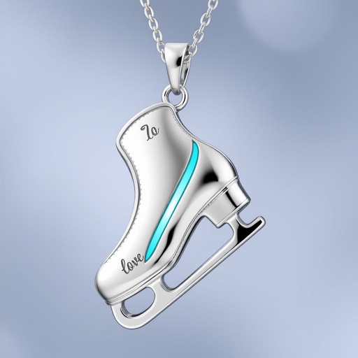 Silver Pendant shape one ice skate with turquoise stripe inside the low thin part blade