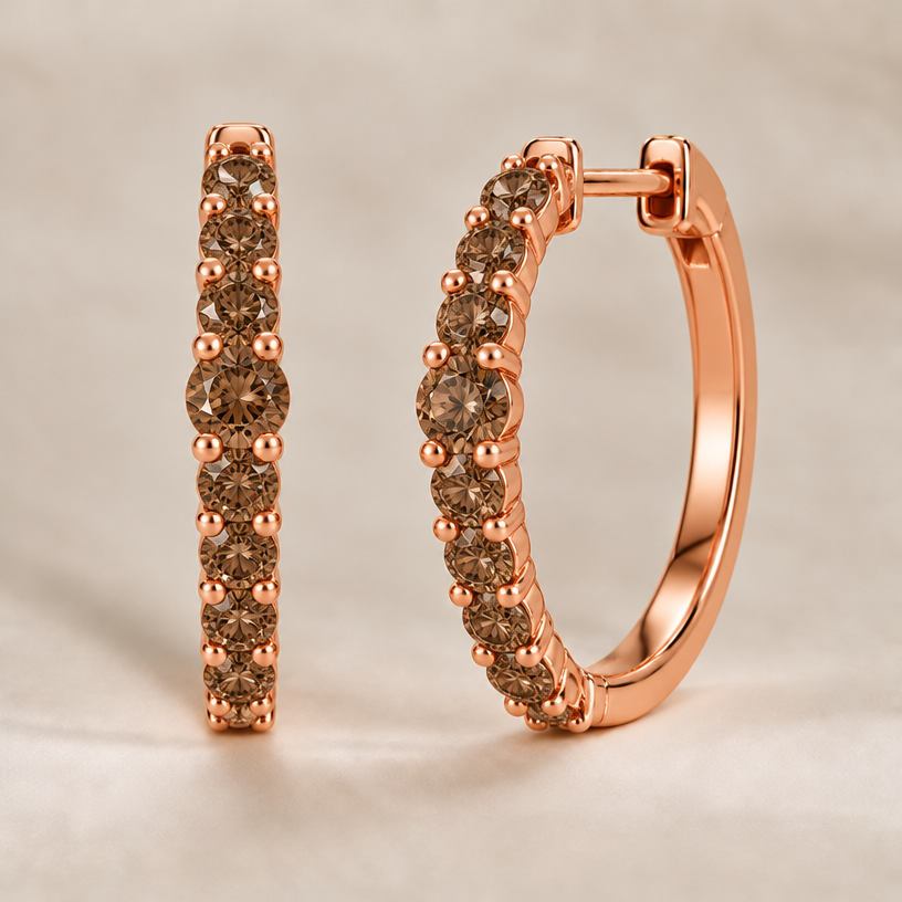 Only single pave of stones, center stone 3.2 mm, the rest 2mm. Remove stones from the back part of the hoop, make only 9 stones per earring, including the center stone
edit the attached jewelry design with these instructions: Only single pave of stones, center stone 3.2 mm, the rest 2mm. Remove stones from the back part of the hoop, make only 9 stones per earring, including the center stone. keep it photorealistic, just the design no text