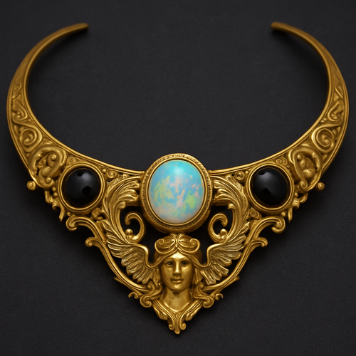 Opalite and onyx yellow gold collar