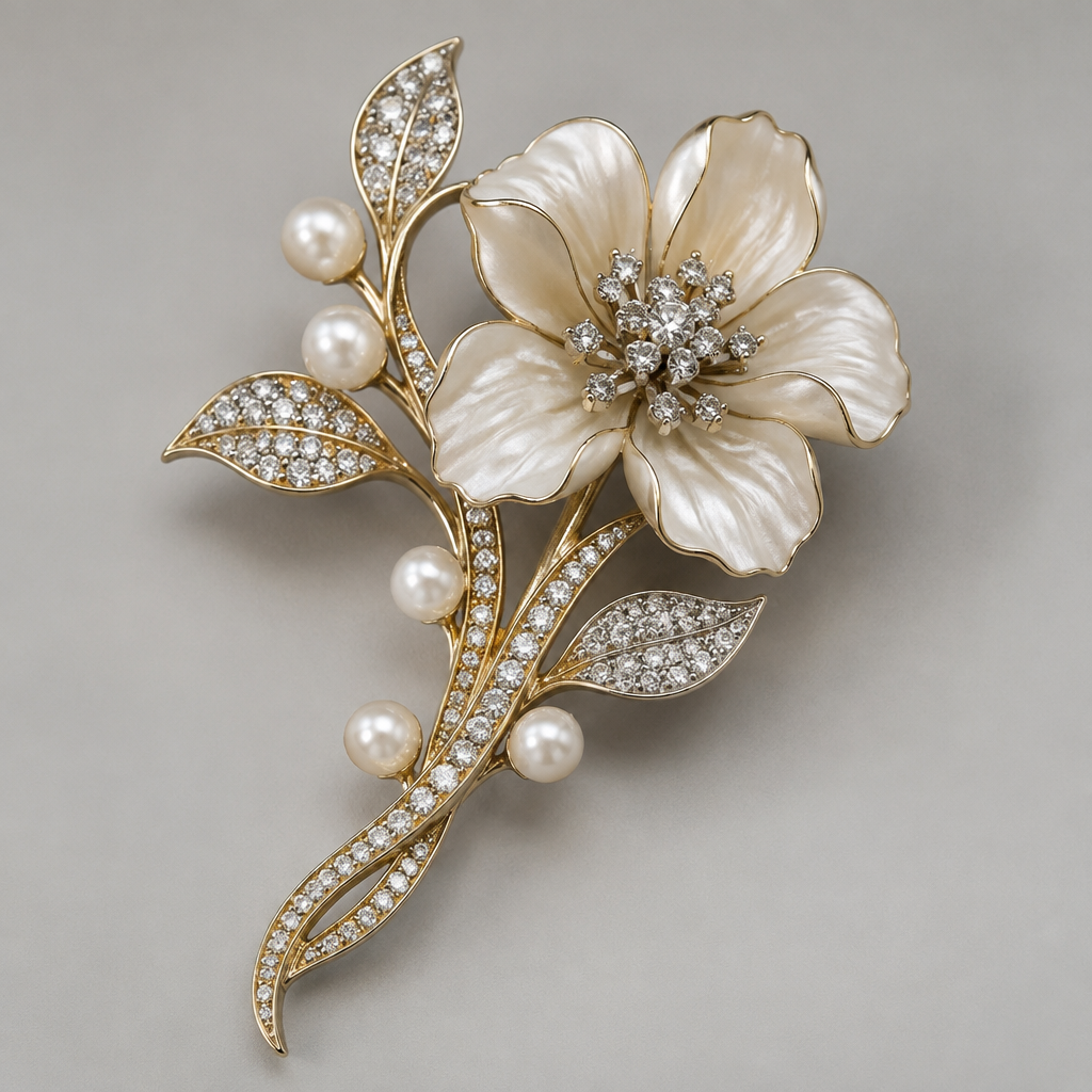 A women's brooch, detailed and decorative, moderately ornate
photorealistic jewelry design, A women's brooch, detailed and decorative, moderately ornate, modern style, just the design no text