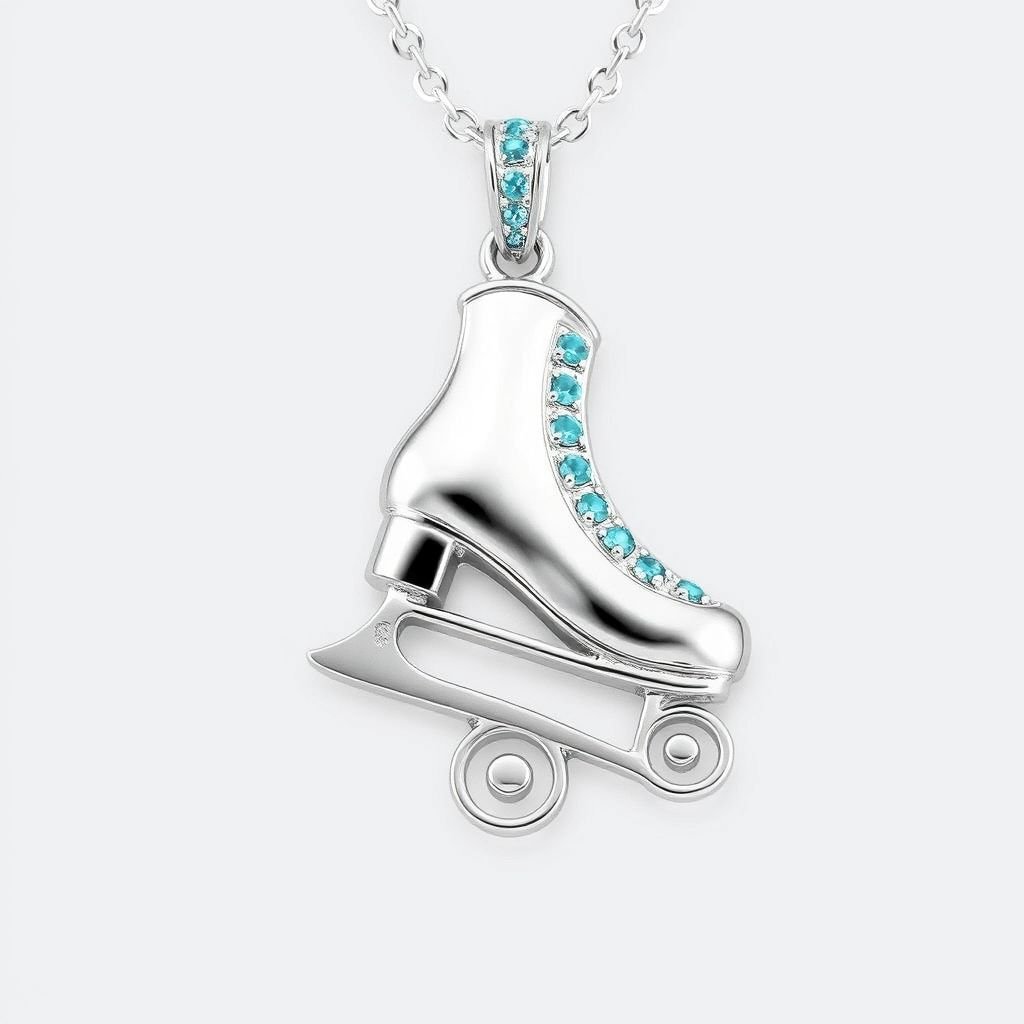 Pendant silver with stylized ice figure skating single skate . Remove boots and leave only lowest part of skates. Add turquoise