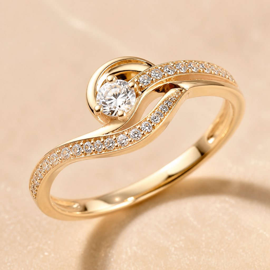 A women's ring made of gold suitable for birthday
photorealistic jewelry design, A women's ring made of gold suitable for birthday, modern style, just the design no text