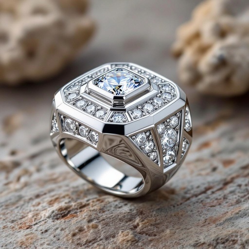 Geomatric architecture ring for men white diamonds abstract and modern shapes