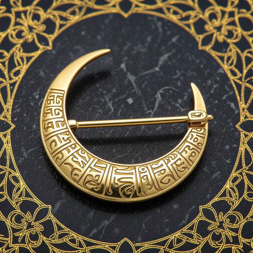 Серьги золотые в форме тонкого изящного полумесяца, полукруг как продолжение застежки, на полукруге надписи мантрами на санскрите