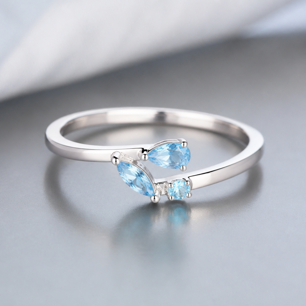 A minimalist women's ring made of silver with topaz stones suitable for festival