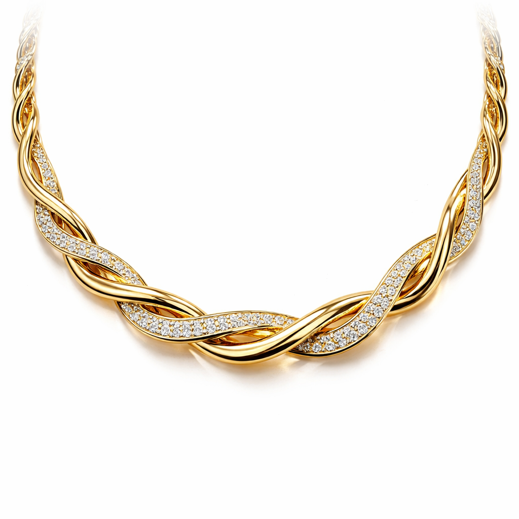 A twisted necklace with gold n diamond for everyday use