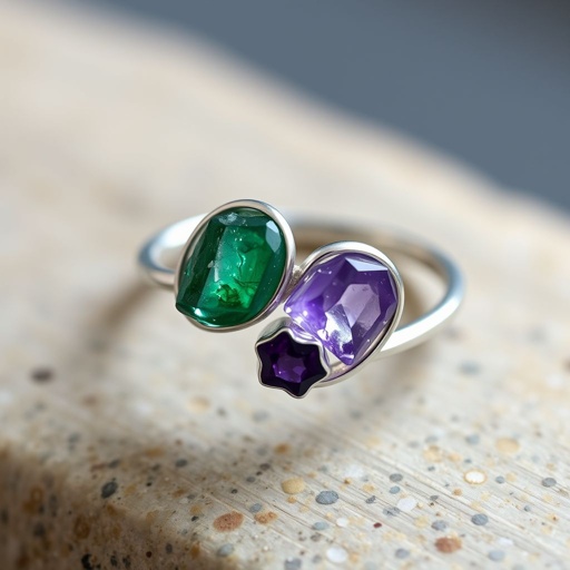 Design silver adjustable ring, use minimum silver, use 2 or 3 raw natural gemstones 