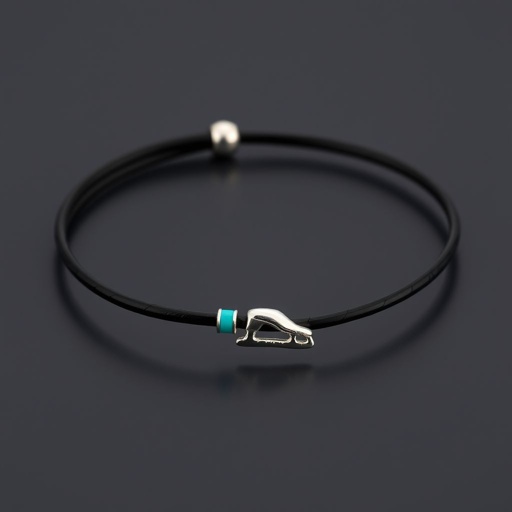 Bracelet black leather with silver ice skate and turquoise stripe inside the low thin part blade