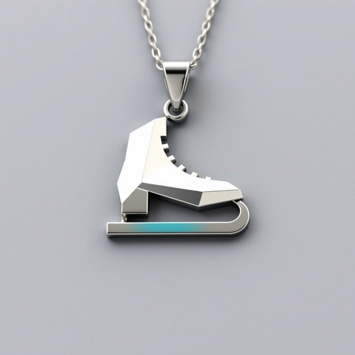 Silver Pendant shape one ice skate with turquoise stripe inside the low thin part blade